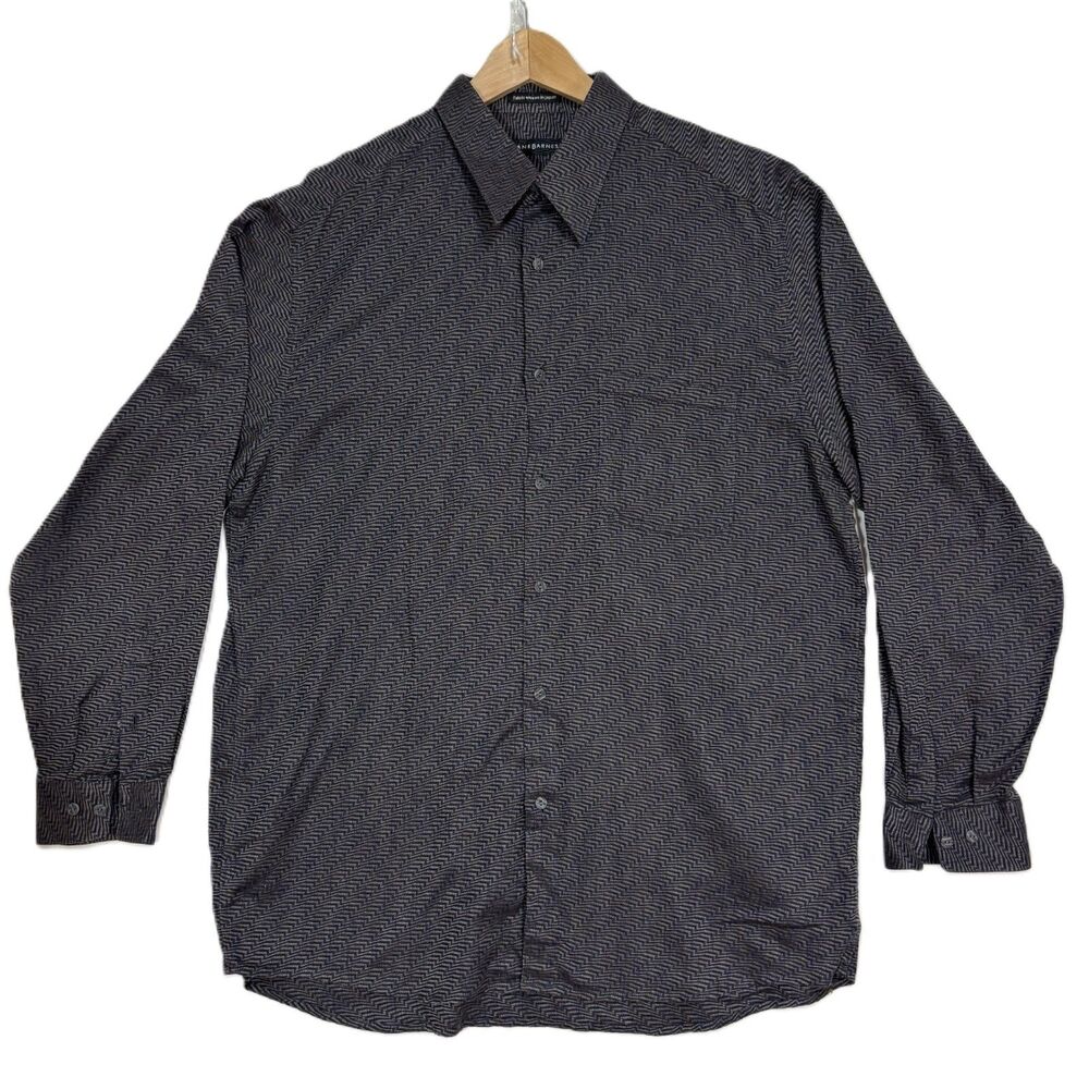 Vtg Jhane Barnes Button Down Shirt Gray Geometric‎ Woven Japan Fabric Career XL